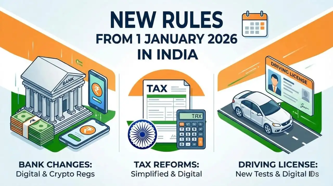 New Rules 1 January 2026 India affecting bank, tax and driving license