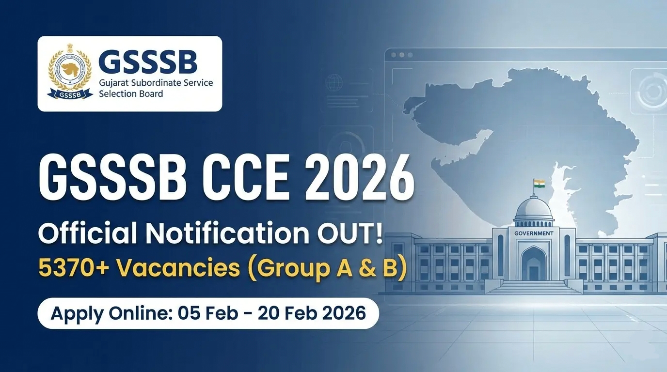 GSSSB CCE Recruitment 2026 notification for 5370 clerk and Group A B vacancies in Gujarat